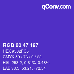 Code couleur: RGB 80 47 197 | qconv.com