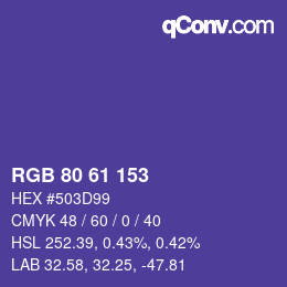 Color code: RGB 80 61 153 | qconv.com