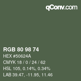 Farbcode: RGB 80 98 74 | qconv.com