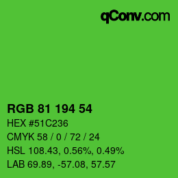 Farbcode: RGB 81 194 54 | qconv.com