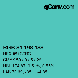 Color code: RGB 81 198 188 | qconv.com