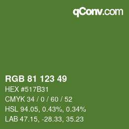 Color code: RGB 81 123 49 | qconv.com