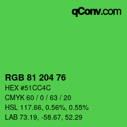 カラーコード: RGB 81 204 76 | qconv.com