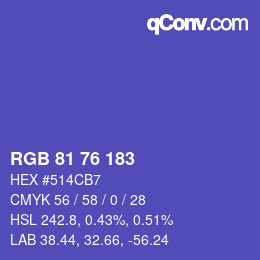 Color code: RGB 81 76 183 | qconv.com