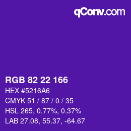 Color code: RGB 82 22 166 | qconv.com