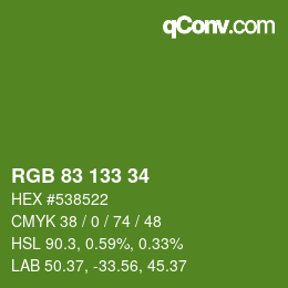 Color code: RGB 83 133 34 | qconv.com