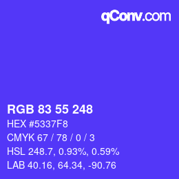 Farbcode: RGB 83 55 248 | qconv.com