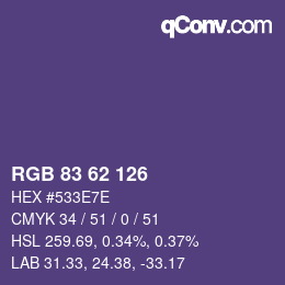 Color code: RGB 83 62 126 | qconv.com