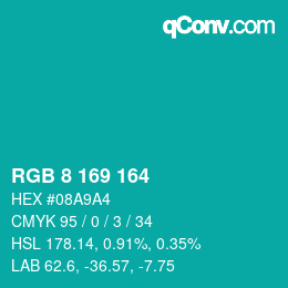 Código de color: RGB 8 169 164 | qconv.com