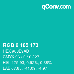 Código de color: RGB 8 185 173 | qconv.com