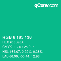 Color code: RGB 8 185 138 | qconv.com