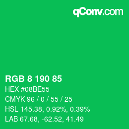 カラーコード: RGB 8 190 85 | qconv.com