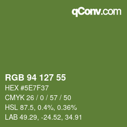 Color code: RGB 94 127 55 | qconv.com