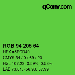 カラーコード: RGB 94 205 64 | qconv.com