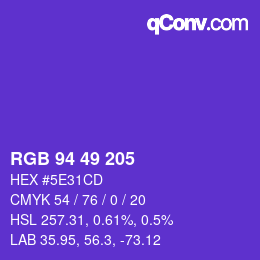 Farbcode: RGB 94 49 205 | qconv.com