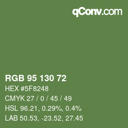 Color code: RGB 95 130 72 | qconv.com