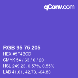 カラーコード: RGB 95 75 205 | qconv.com