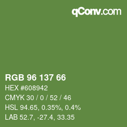 Color code: RGB 96 137 66 | qconv.com