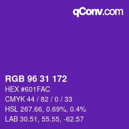 Code couleur: RGB 96 31 172 | qconv.com