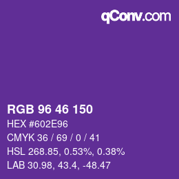 Color code: RGB 96 46 150 | qconv.com