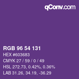 Color code: RGB 96 54 131 | qconv.com