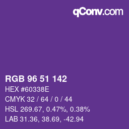 Color code: RGB 96 51 142 | qconv.com