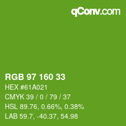 カラーコード: RGB 97 160 33 | qconv.com