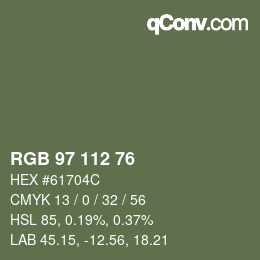 カラーコード: RGB 97 112 76 | qconv.com