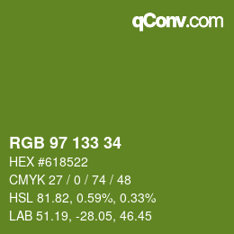 Color code: RGB 97 133 34 | qconv.com