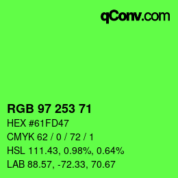 Farbcode: RGB 97 253 71 | qconv.com