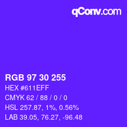 Código de color: RGB 97 30 255 | qconv.com