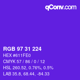 Code couleur: RGB 97 31 224 | qconv.com