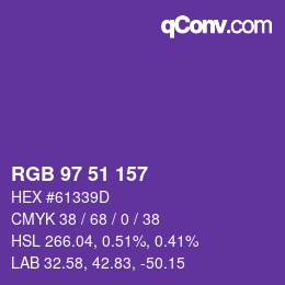 Color code: RGB 97 51 157 | qconv.com