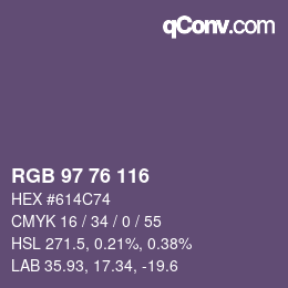 Color code: RGB 97 76 116 | qconv.com