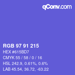 Código de color: RGB 97 91 215 | qconv.com