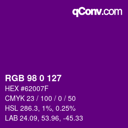 カラーコード: RGB 98 0 127 | qconv.com