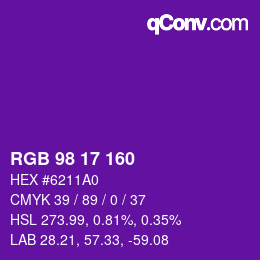 Code couleur: RGB 98 17 160 | qconv.com