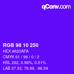 カラーコード: RGB 98 10 250 | qconv.com