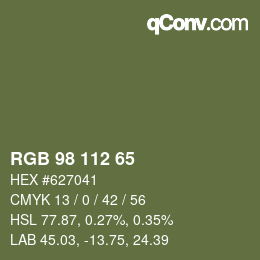 Color code: RGB 98 112 65 | qconv.com