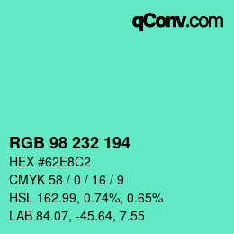 Code couleur: RGB 98 232 194 | qconv.com