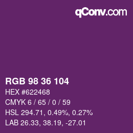 Color code: RGB 98 36 104 | qconv.com