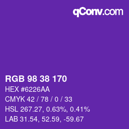 Color code: RGB 98 38 170 | qconv.com