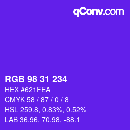 Farbcode: RGB 98 31 234 | qconv.com