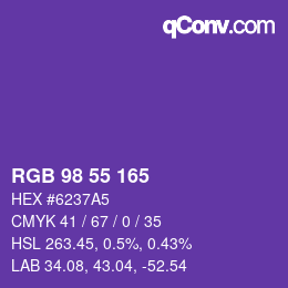 Color code: RGB 98 55 165 | qconv.com