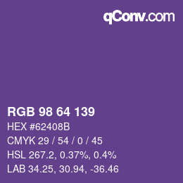 Color code: RGB 98 64 139 | qconv.com