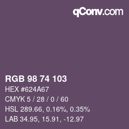 Color code: RGB 98 74 103 | qconv.com