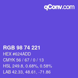 Farbcode: RGB 98 74 221 | qconv.com