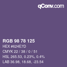 Color code: RGB 98 78 125 | qconv.com