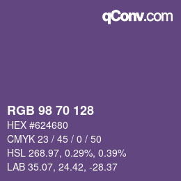 Color code: RGB 98 70 128 | qconv.com