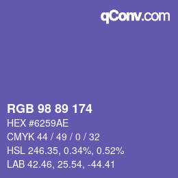 カラーコード: RGB 98 89 174 | qconv.com